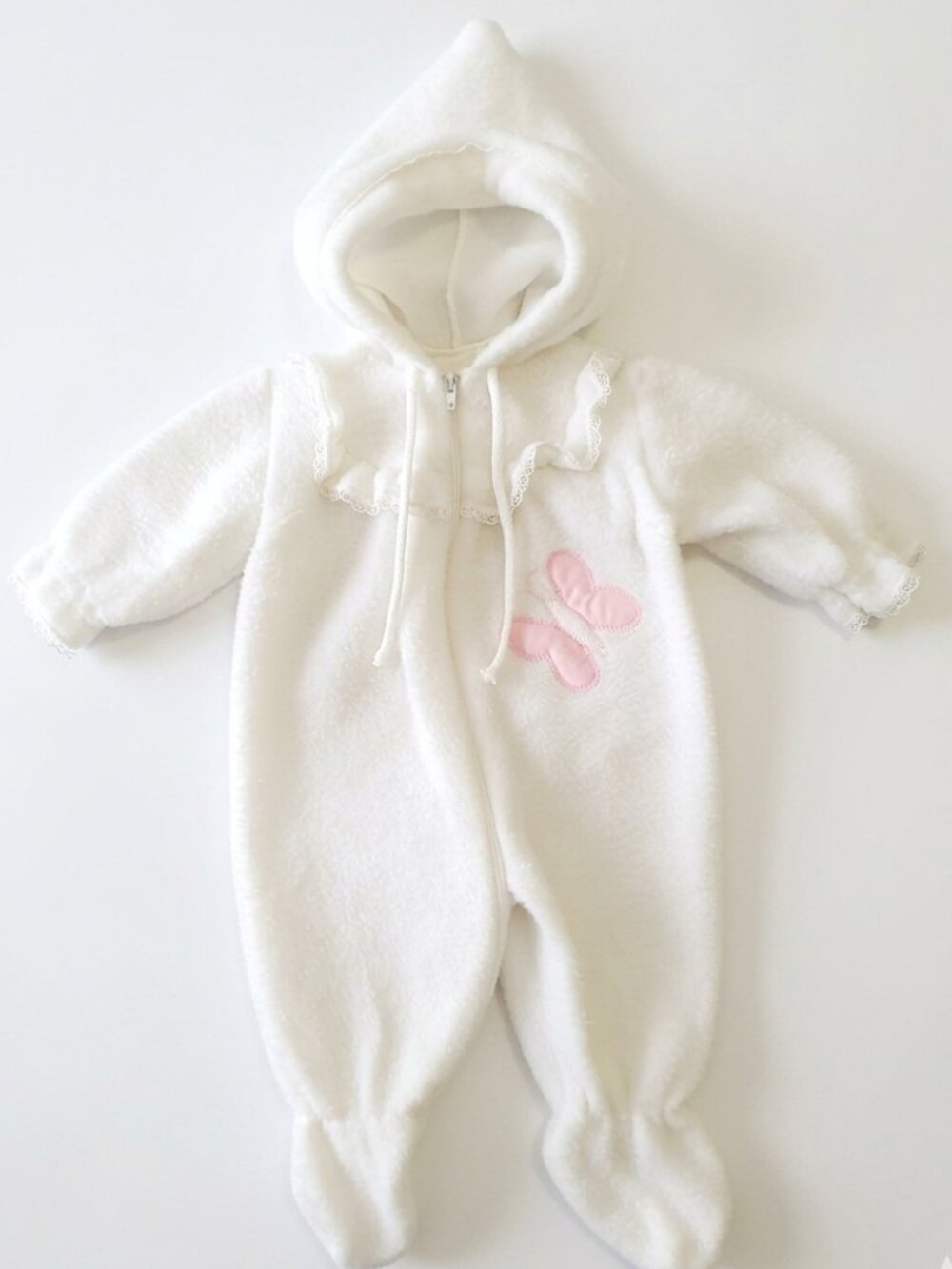 Vintage Honeychild Fleece Hooded Pram Jumpsuit - Newborn Baby Girl Butterfly